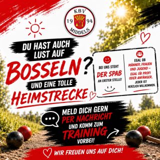 Du möchtest den Bosselsport kennenlernen, Teil einer tollen Gemeinschaft werden oder einfach mal unverbindlich reinschnuppern? Dann bist du bei uns genau richtig! 💪⚫️🔴

📩 Meld dich gern per Nachricht für die Trainingstermine und komm einfach zum Training vorbei.

Wir freuen uns auf viele neue Gesichter! ❤️🖤🤍